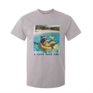 I Live Here Now Raccoon T Shirt For Kid Funny Summer Vacation Meme TS14 Ice Gray Print Your Wear