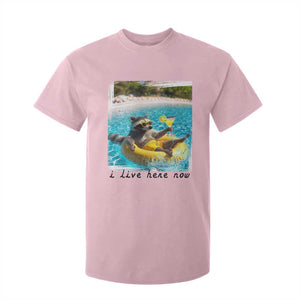 I Live Here Now Raccoon T Shirt For Kid Funny Summer Vacation Meme TS14 Light Pink Print Your Wear