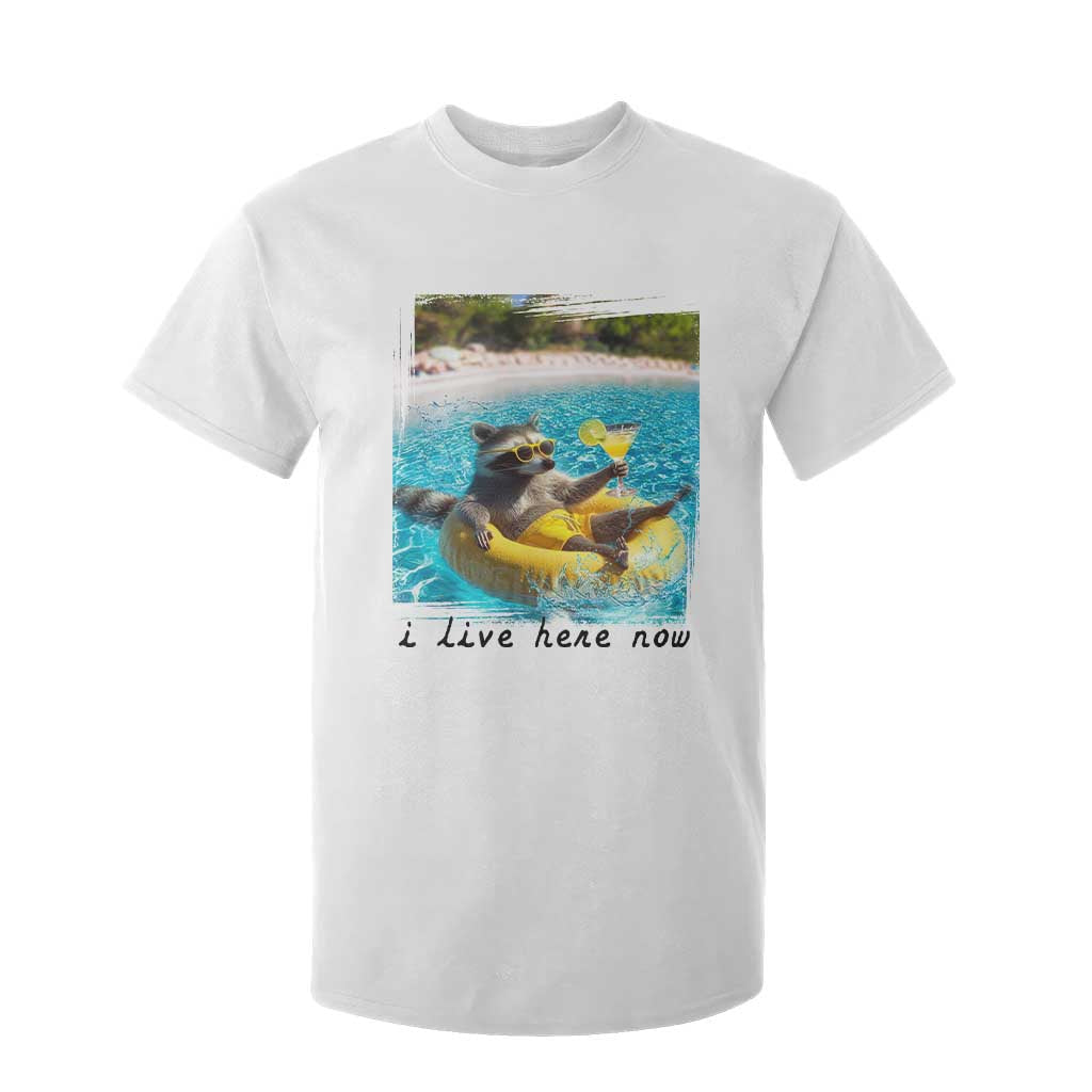 I Live Here Now Raccoon T Shirt For Kid Funny Summer Vacation Meme TS14 White Print Your Wear