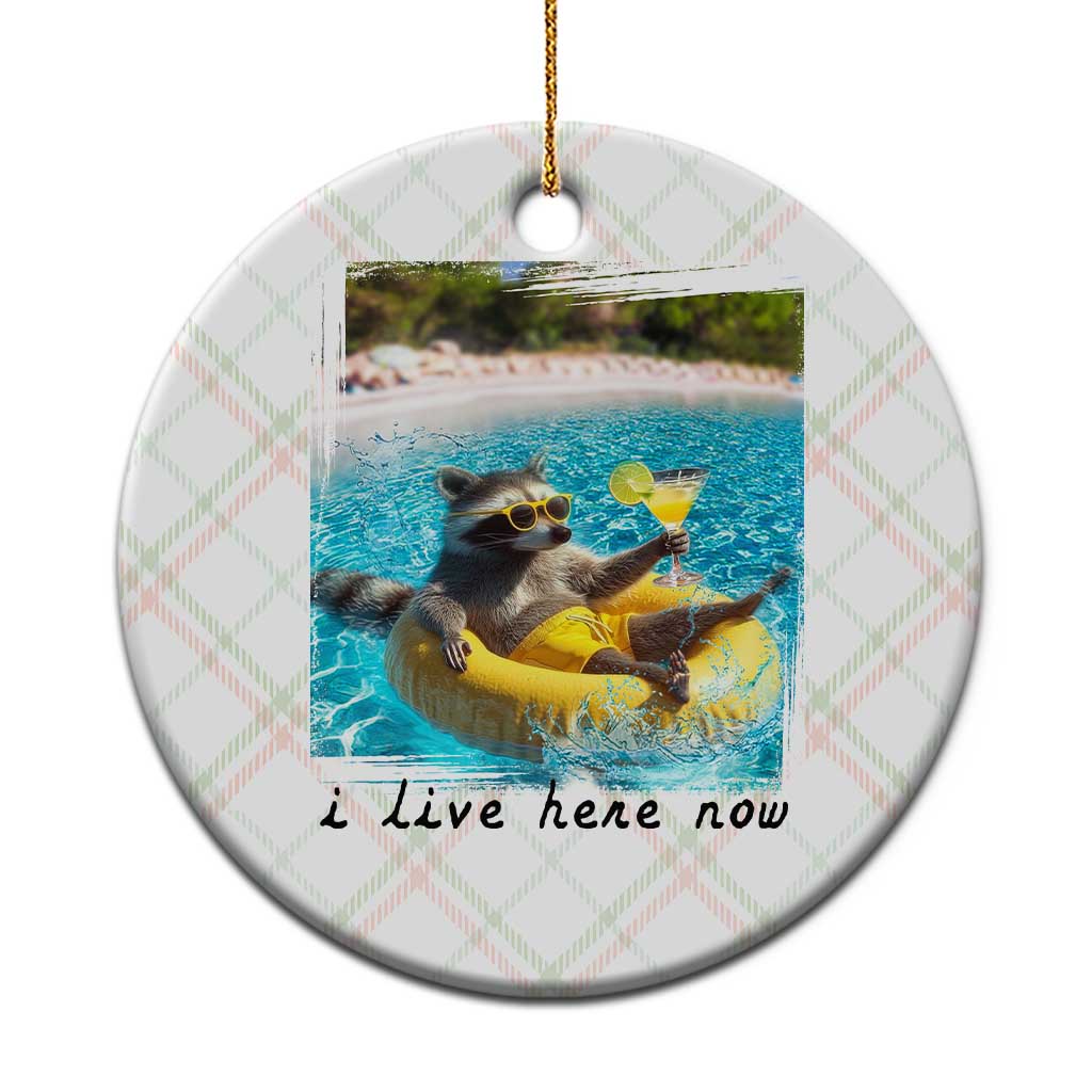 I Live Here Now Raccoon Ceramic Ornament Funny Summer Vacation Meme TS14 1pc Christmas Plaid Print Your Wear