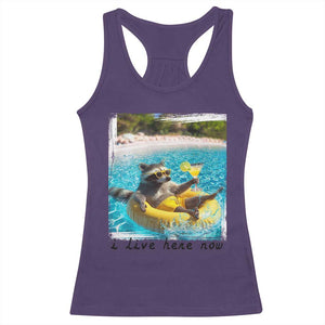 I Live Here Now Raccoon Racerback Tank Top Funny Summer Vacation Meme TS14 Purple Print Your Wear