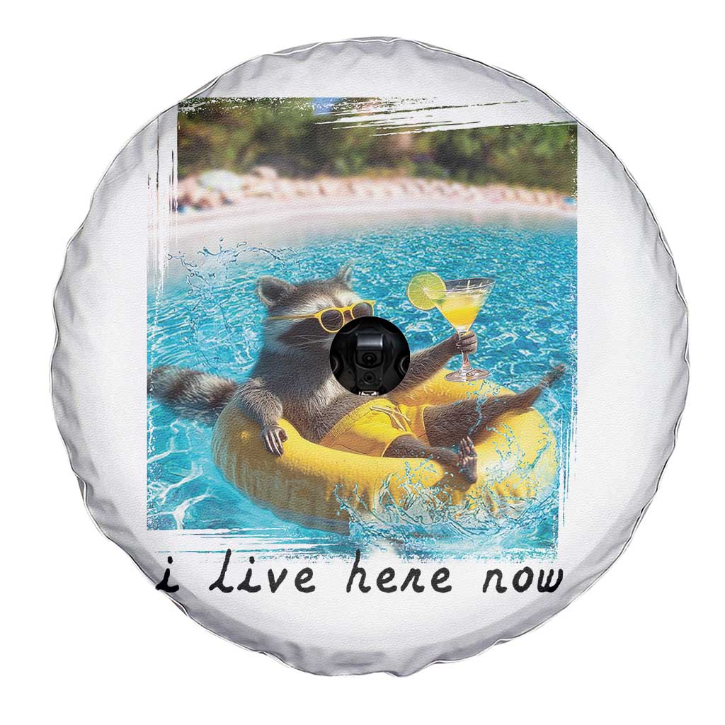 I Live Here Now Raccoon Spare Tire Cover Funny Summer Vacation Meme TS14 Print Your Wear