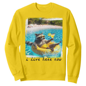 I Live Here Now Raccoon Sweatshirt Funny Summer Vacation Meme TS14 Daisy Print Your Wear