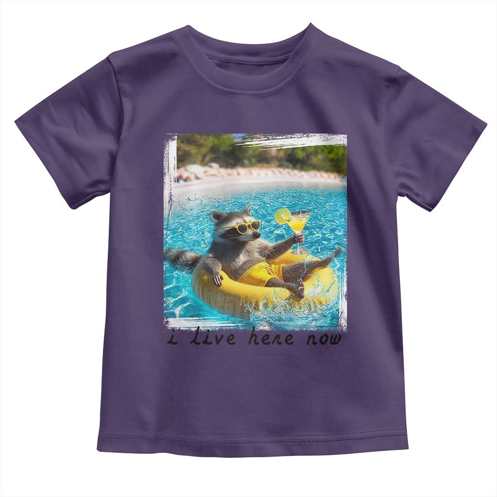 I Live Here Now Raccoon Toddler T Shirt Funny Summer Vacation Meme TS14 Purple Print Your Wear