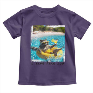 I Live Here Now Raccoon Toddler T Shirt Funny Summer Vacation Meme TS14 Purple Print Your Wear
