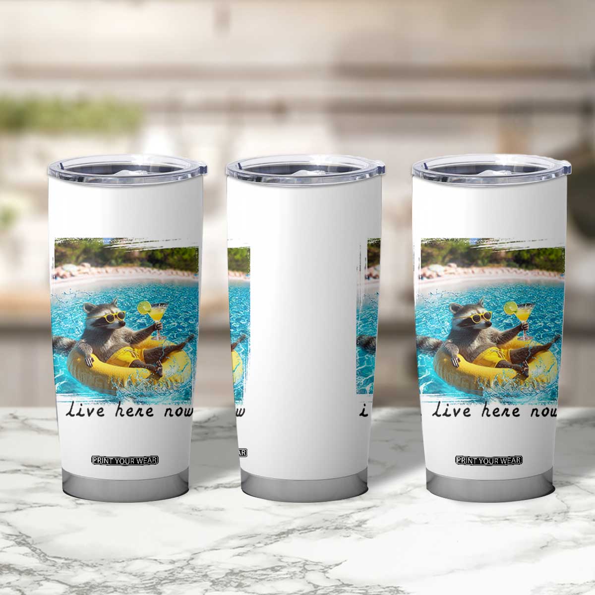 I Live Here Now Raccoon Tumbler Cup Funny Summer Vacation Meme TS14 Print Your Wear