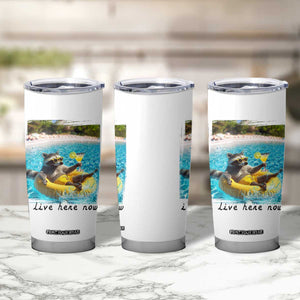 I Live Here Now Raccoon Tumbler Cup Funny Summer Vacation Meme TS14 Print Your Wear