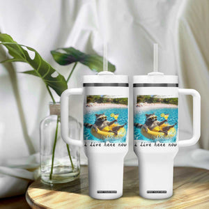 I Live Here Now Raccoon Tumbler With Handle Funny Summer Vacation Meme TS14 Print Your Wear