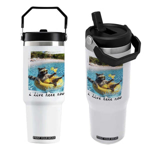 I Live Here Now Raccoon Flip Straw Tumbler Funny Summer Vacation Meme TS14 One Size: 30 oz White Print Your Wear