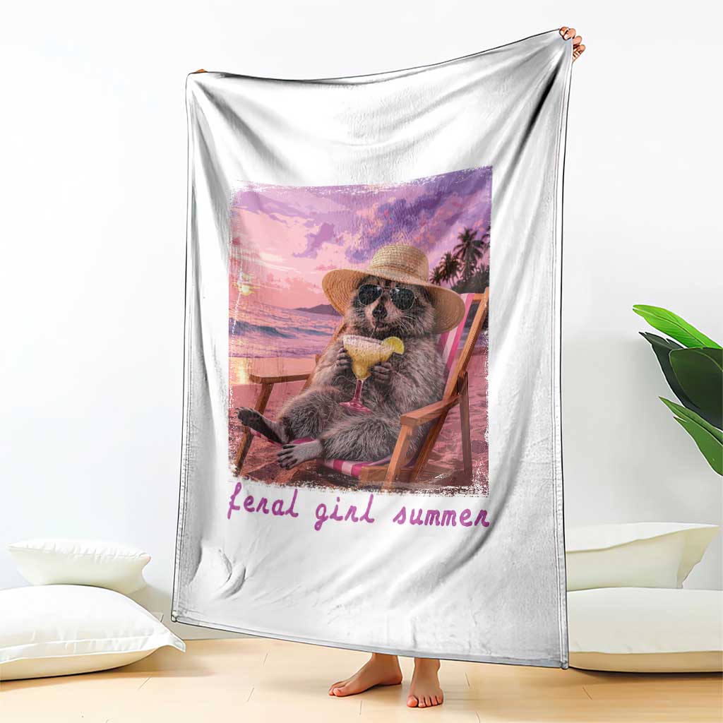 Feral Girl Summer Throw Blanket Funny Raccoon Summer Beach Meme TS14 Print Your Wear