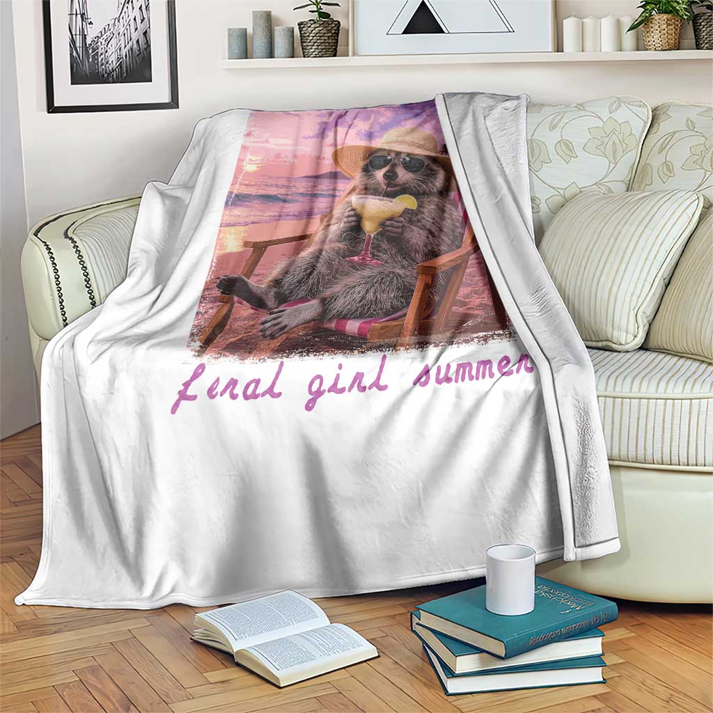 Feral Girl Summer Throw Blanket Funny Raccoon Summer Beach Meme TS14 Print Your Wear