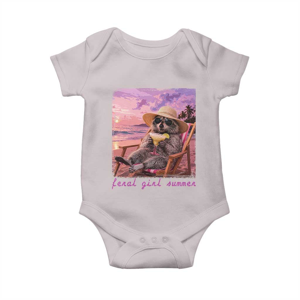 Feral Girl Summer Baby Onesie Funny Raccoon Summer Beach Meme TS14 Ice Gray Print Your Wear