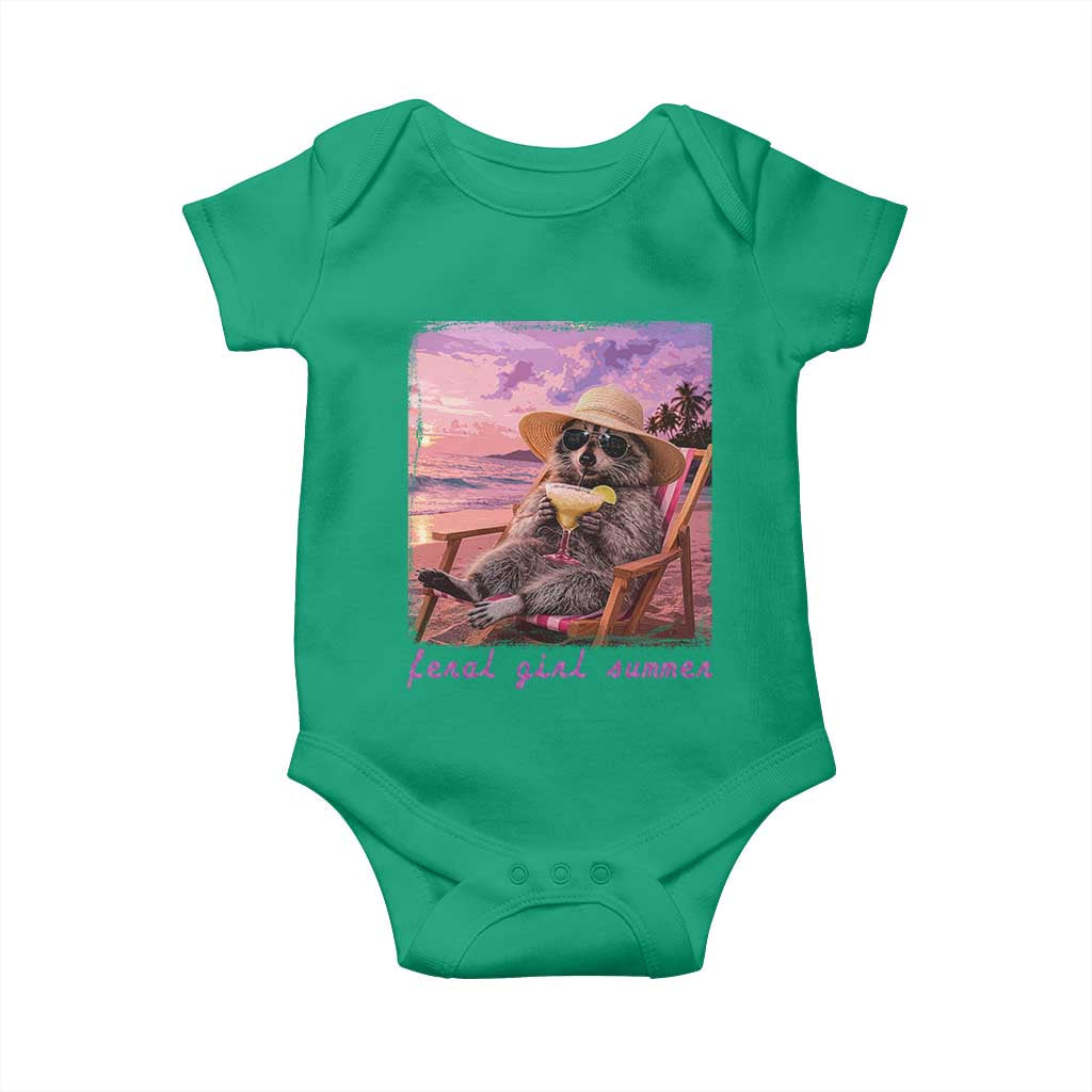 Feral Girl Summer Baby Onesie Funny Raccoon Summer Beach Meme TS14 Irish Green Print Your Wear