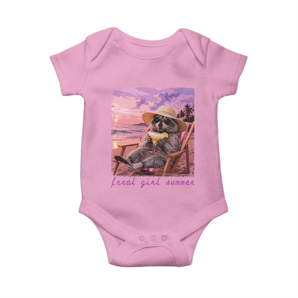 Feral Girl Summer Baby Onesie Funny Raccoon Summer Beach Meme TS14 Light Pink Print Your Wear
