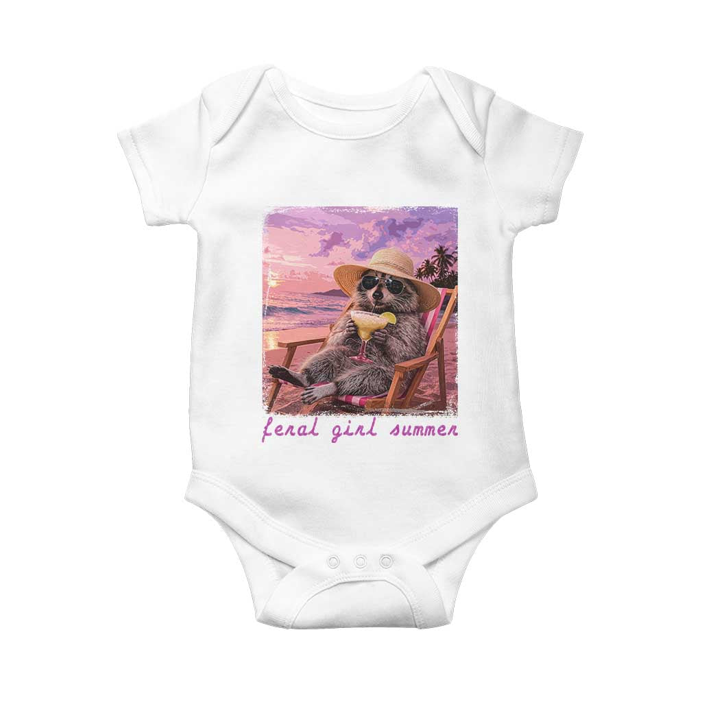 Feral Girl Summer Baby Onesie Funny Raccoon Summer Beach Meme TS14 White Print Your Wear