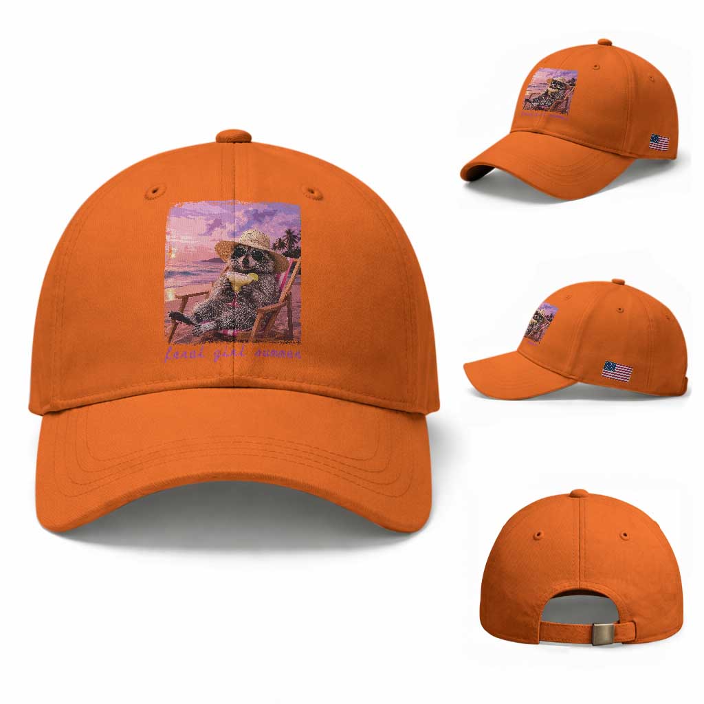 Feral Girl Summer Baseball Cap Funny Raccoon Summer Beach Meme TS14 Baseball Cap Universal Fit Orange Print Your Wear