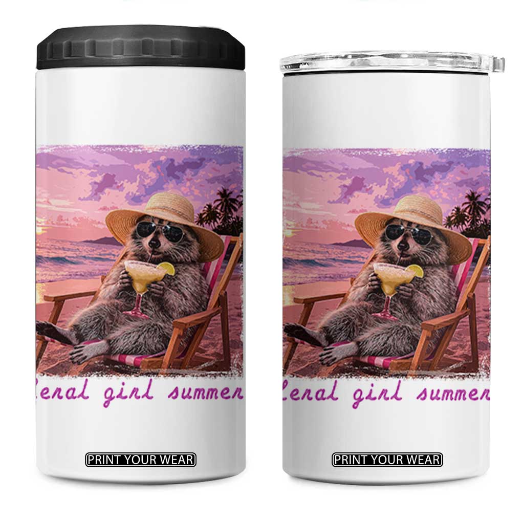 Feral Girl Summer 4 in 1 Can Cooler Tumbler Funny Raccoon Summer Beach Meme TS14 One Size: 16 oz White Print Your Wear
