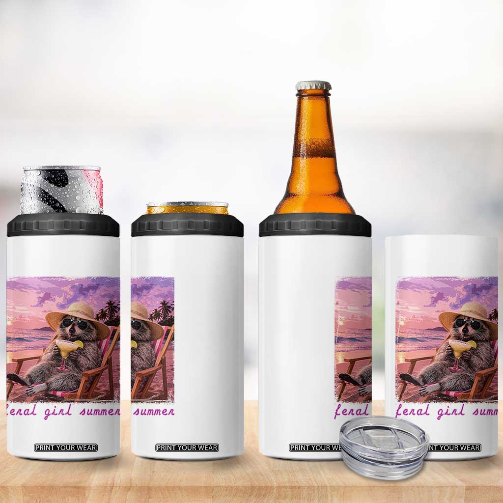 Feral Girl Summer 4 in 1 Can Cooler Tumbler Funny Raccoon Summer Beach Meme TS14 Print Your Wear