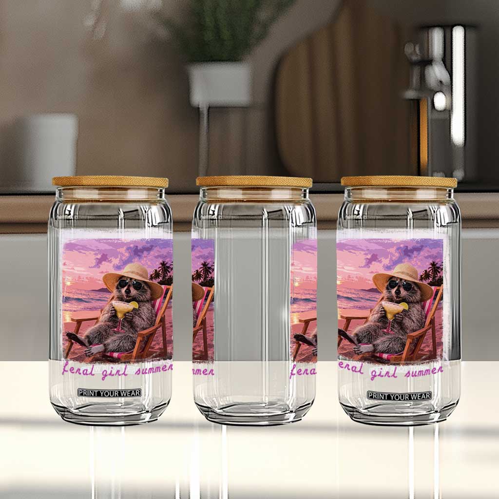 Feral Girl Summer Glass Can Funny Raccoon Summer Beach Meme TS14 Print Your Wear