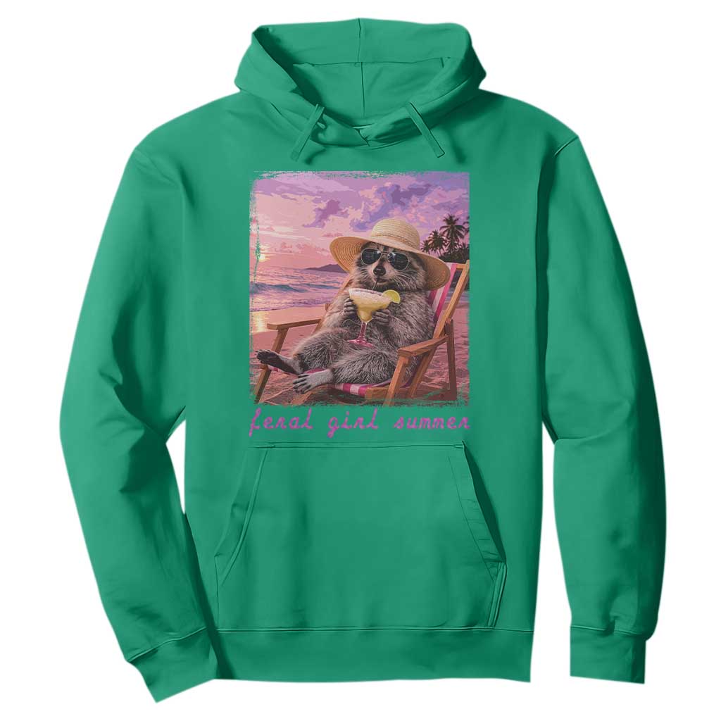 Feral Girl Summer Hoodie Funny Raccoon Summer Beach Meme TS14 Irish Green Print Your Wear