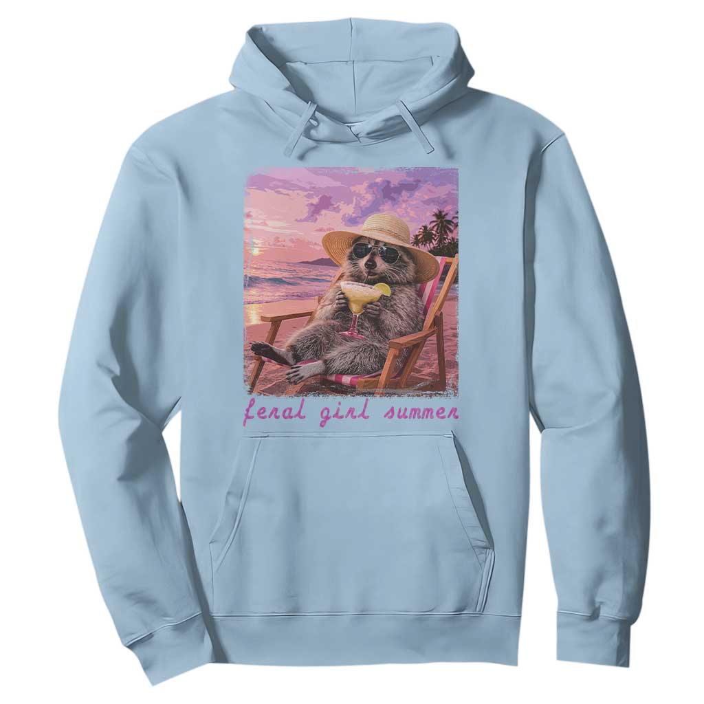 Feral Girl Summer Hoodie Funny Raccoon Summer Beach Meme TS14 Light Blue Print Your Wear
