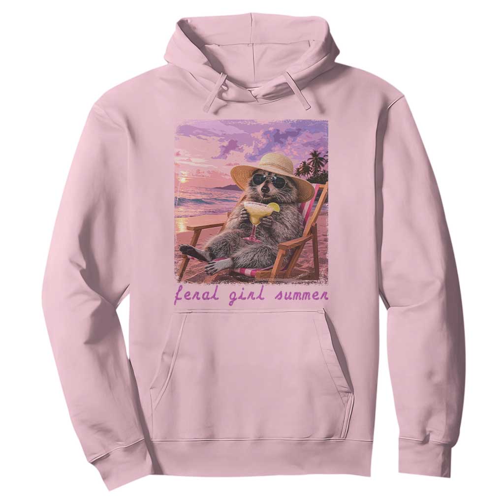 Feral Girl Summer Hoodie Funny Raccoon Summer Beach Meme TS14 Light Pink Print Your Wear