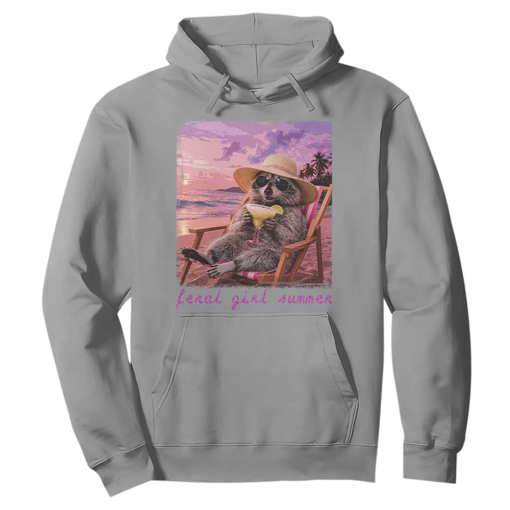 Feral Girl Summer Hoodie Funny Raccoon Summer Beach Meme TS14 Sport Gray Print Your Wear