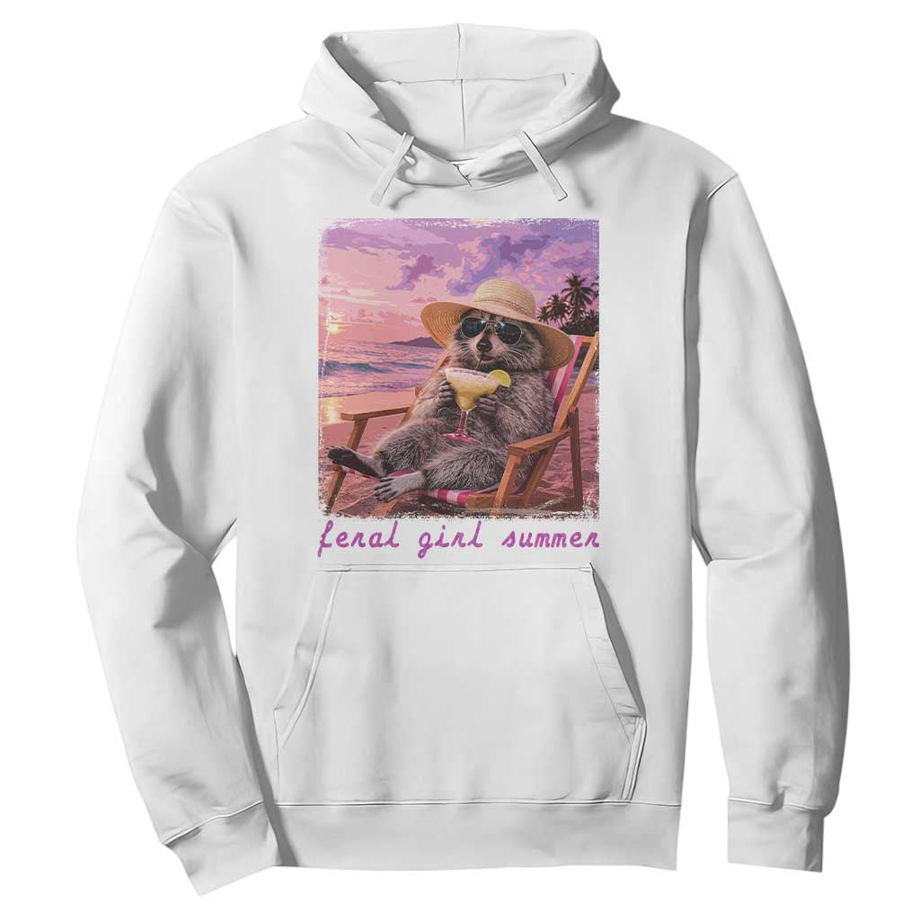 Feral Girl Summer Hoodie Funny Raccoon Summer Beach Meme TS14 White Print Your Wear