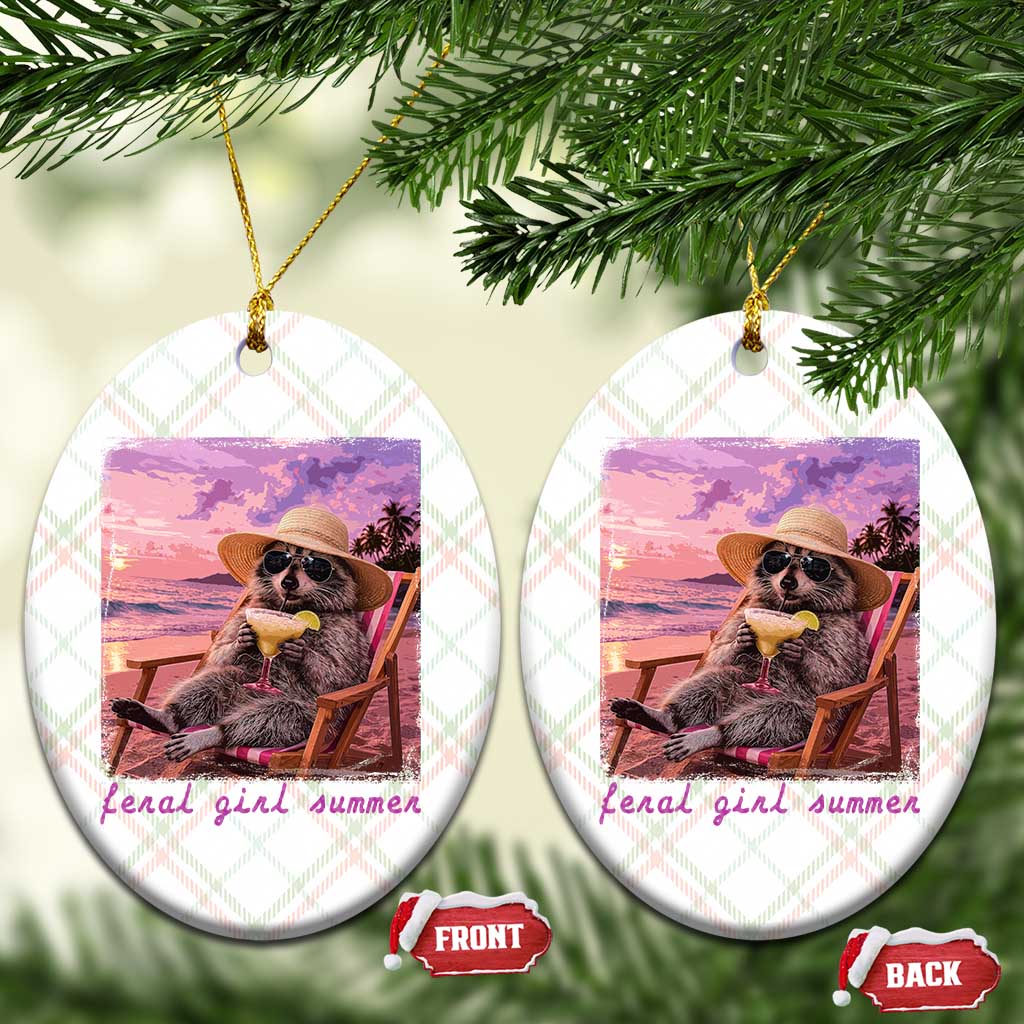 Feral Girl Summer Ceramic Ornament Funny Raccoon Summer Beach Meme TS14 Print Your Wear