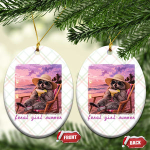 Feral Girl Summer Ceramic Ornament Funny Raccoon Summer Beach Meme TS14 Print Your Wear