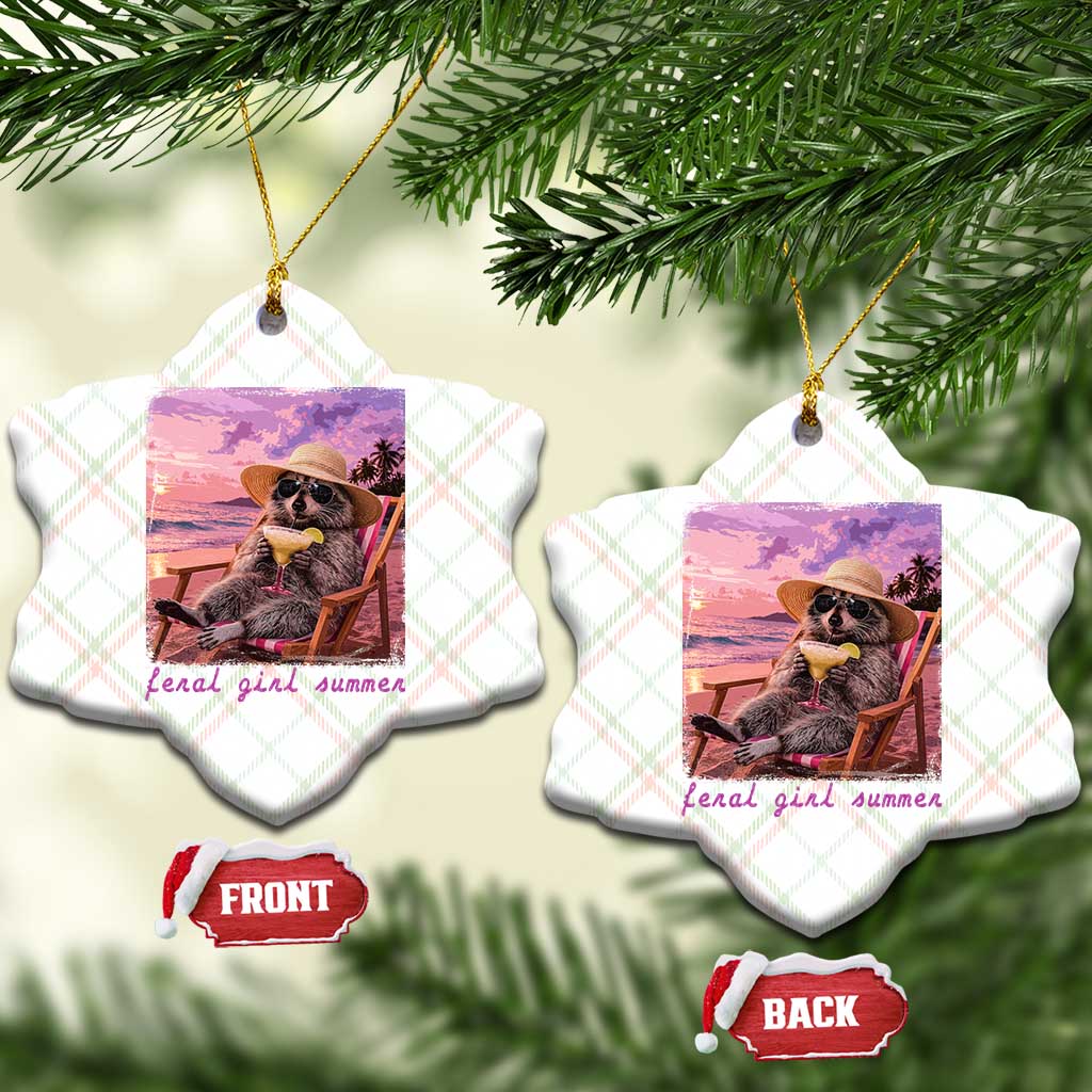 Feral Girl Summer Ceramic Ornament Funny Raccoon Summer Beach Meme TS14 Print Your Wear