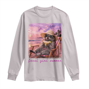 Feral Girl Summer Long Sleeve Shirt Funny Raccoon Summer Beach Meme TS14 Ice Gray Print Your Wear
