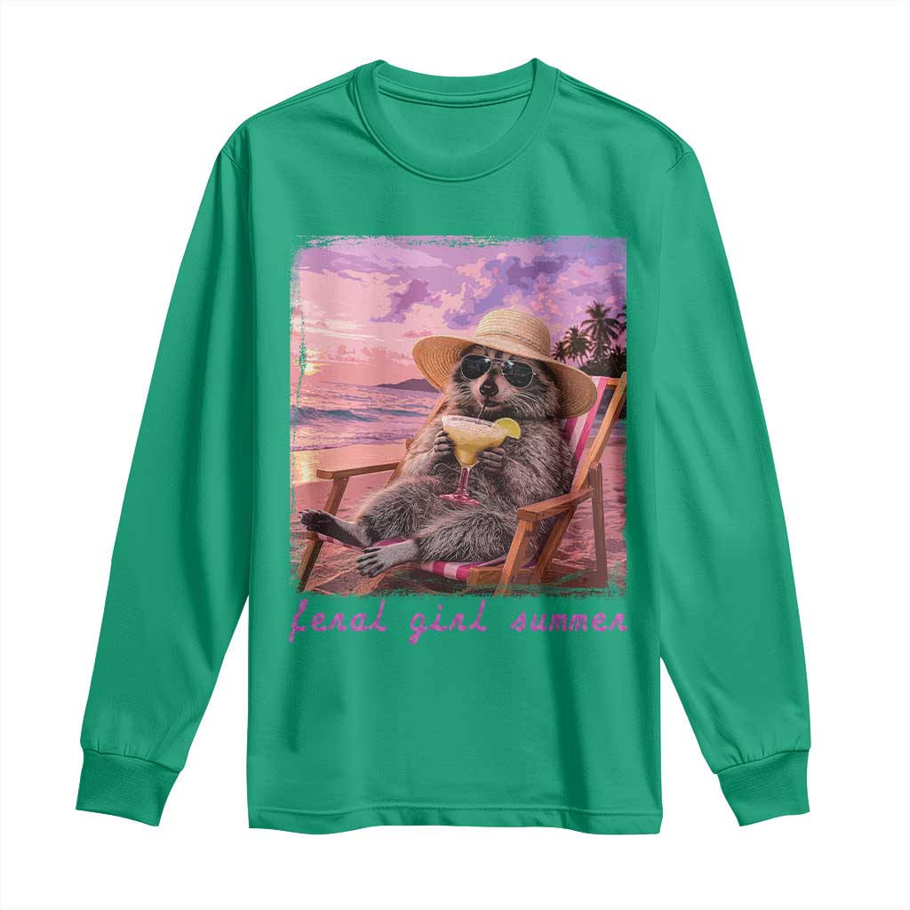 Feral Girl Summer Long Sleeve Shirt Funny Raccoon Summer Beach Meme TS14 Irish Green Print Your Wear