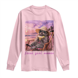 Feral Girl Summer Long Sleeve Shirt Funny Raccoon Summer Beach Meme TS14 Light Pink Print Your Wear