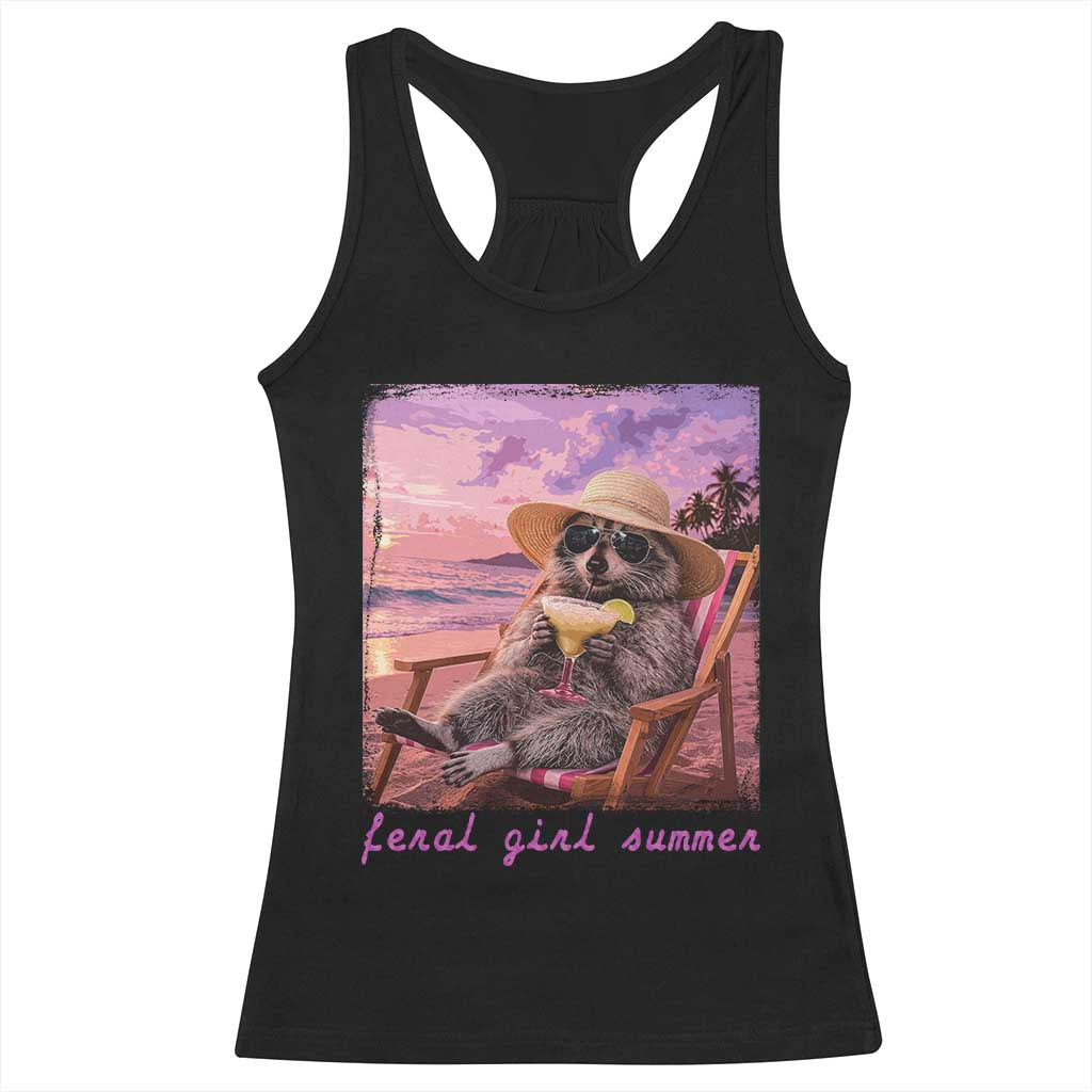 Feral Girl Summer Racerback Tank Top Funny Raccoon Summer Beach Meme TS14 Black Print Your Wear