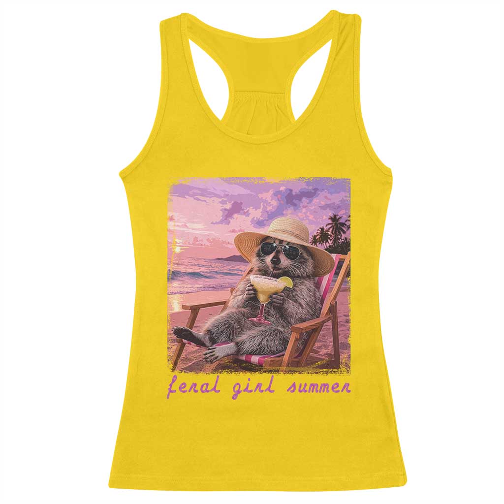 Feral Girl Summer Racerback Tank Top Funny Raccoon Summer Beach Meme TS14 Daisy Print Your Wear