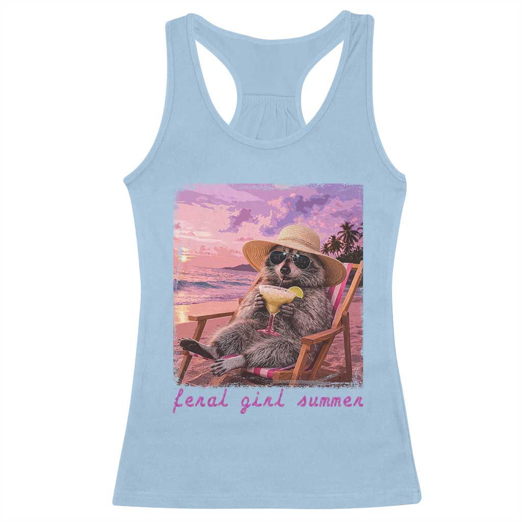 Feral Girl Summer Racerback Tank Top Funny Raccoon Summer Beach Meme TS14 Light Blue Print Your Wear