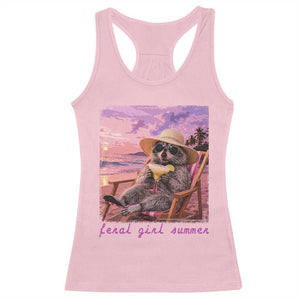 Feral Girl Summer Racerback Tank Top Funny Raccoon Summer Beach Meme TS14 Light Pink Print Your Wear