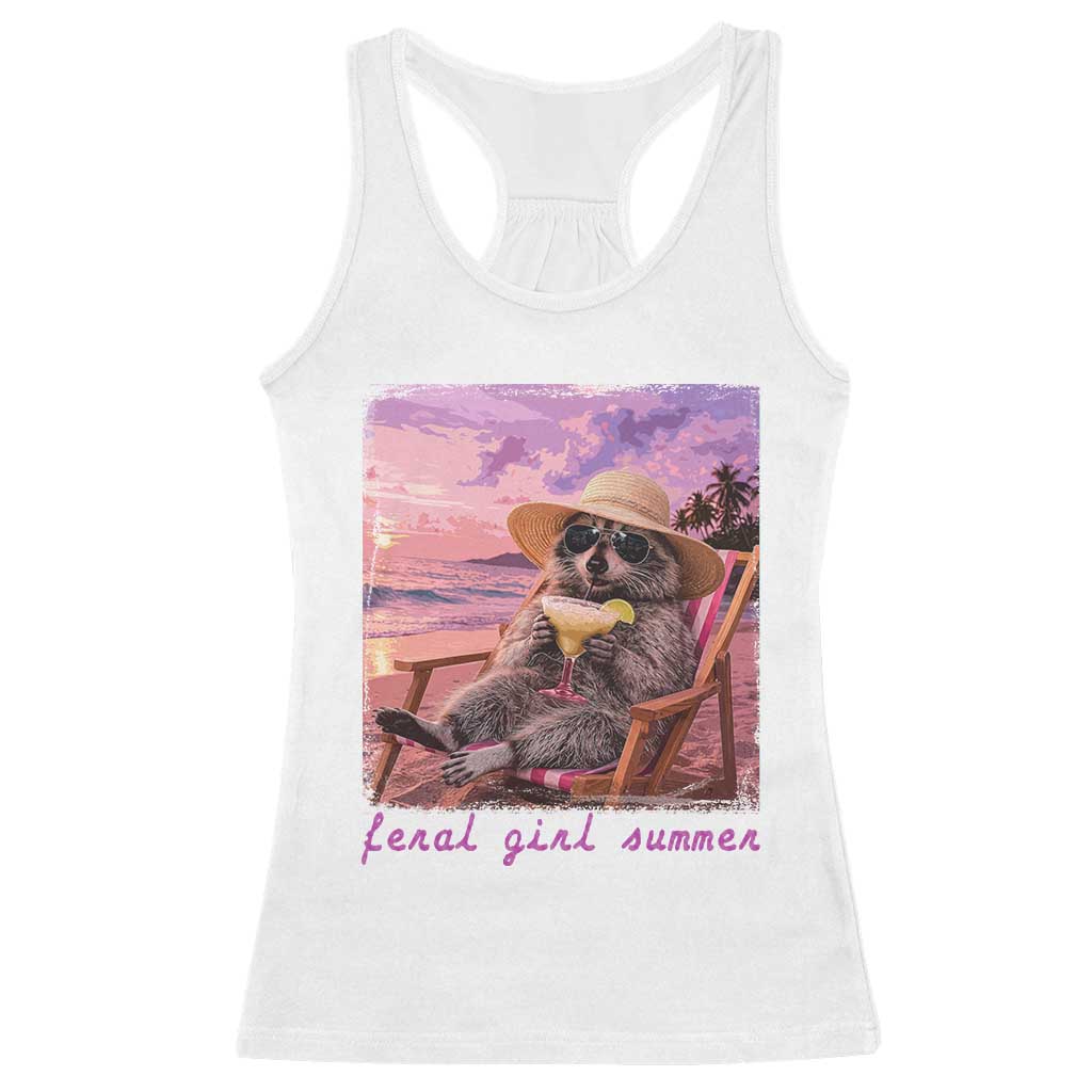 Feral Girl Summer Racerback Tank Top Funny Raccoon Summer Beach Meme TS14 White Print Your Wear