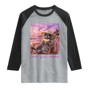 Feral Girl Summer Raglan Shirt Funny Raccoon Summer Beach Meme TS14 Heather Gray Black Print Your Wear