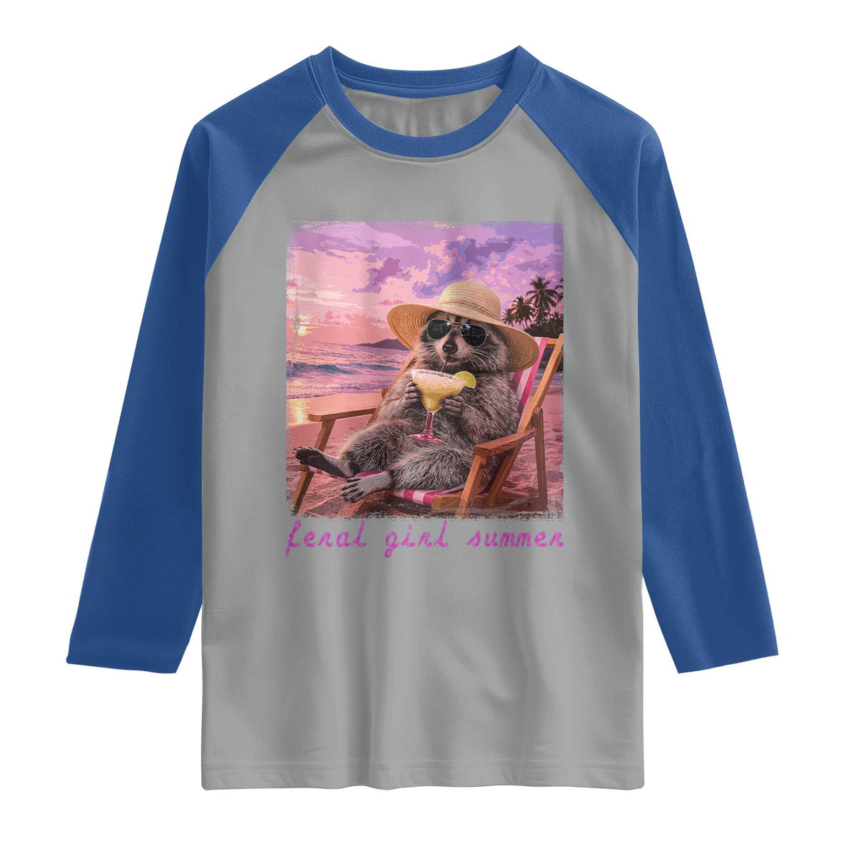 Feral Girl Summer Raglan Shirt Funny Raccoon Summer Beach Meme TS14 Sport Gray Royal Print Your Wear