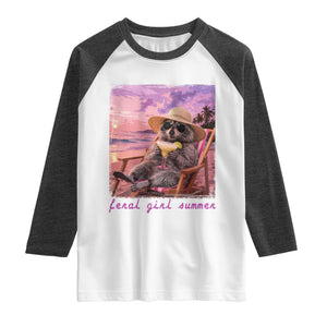 Feral Girl Summer Raglan Shirt Funny Raccoon Summer Beach Meme TS14 White Heather Charcoal Print Your Wear