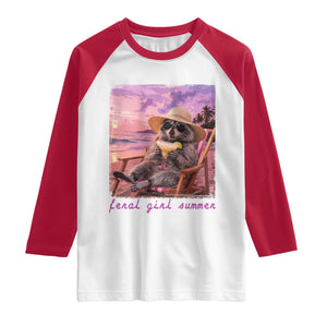 Feral Girl Summer Raglan Shirt Funny Raccoon Summer Beach Meme TS14 White Red Print Your Wear