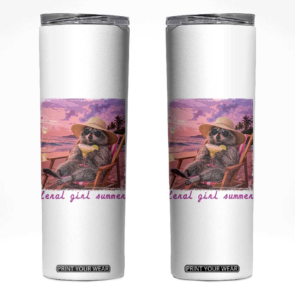 Feral Girl Summer Skinny Tumbler Funny Raccoon Summer Beach Meme TS14 White Print Your Wear