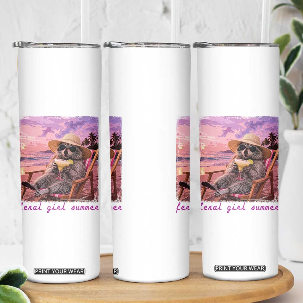 Feral Girl Summer Skinny Tumbler Funny Raccoon Summer Beach Meme TS14 Print Your Wear