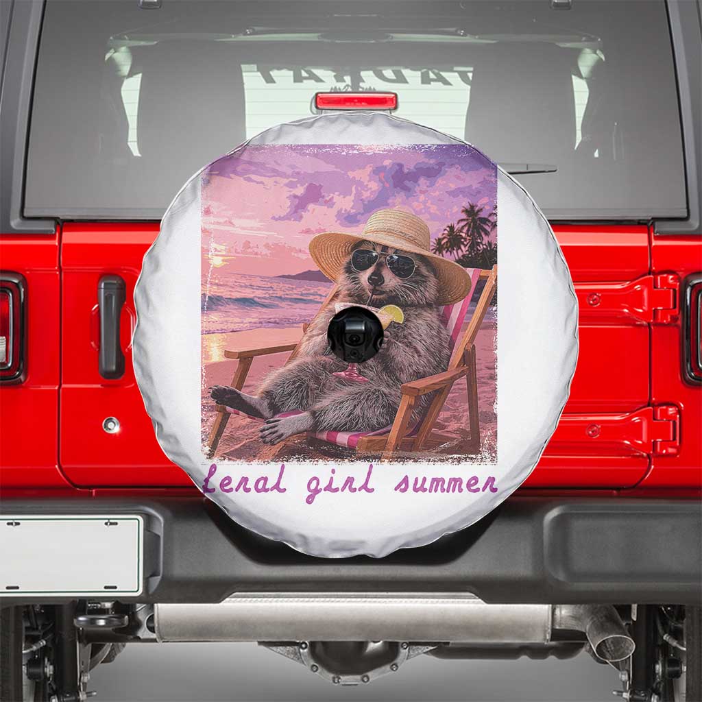 Feral Girl Summer Spare Tire Cover Funny Raccoon Summer Beach Meme TS14 White Print Your Wear
