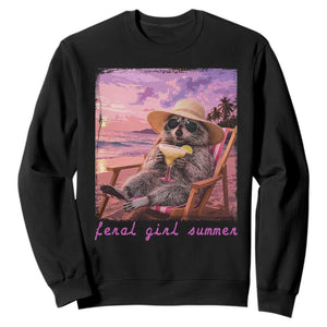 Feral Girl Summer Sweatshirt Funny Raccoon Summer Beach Meme TS14 Black Print Your Wear