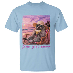 Feral Girl Summer T Shirt Funny Raccoon Summer Beach Meme TS14 Light Blue Print Your Wear