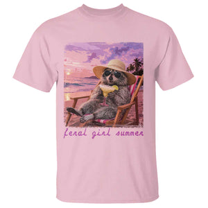 Feral Girl Summer T Shirt Funny Raccoon Summer Beach Meme TS14 Light Pink Print Your Wear