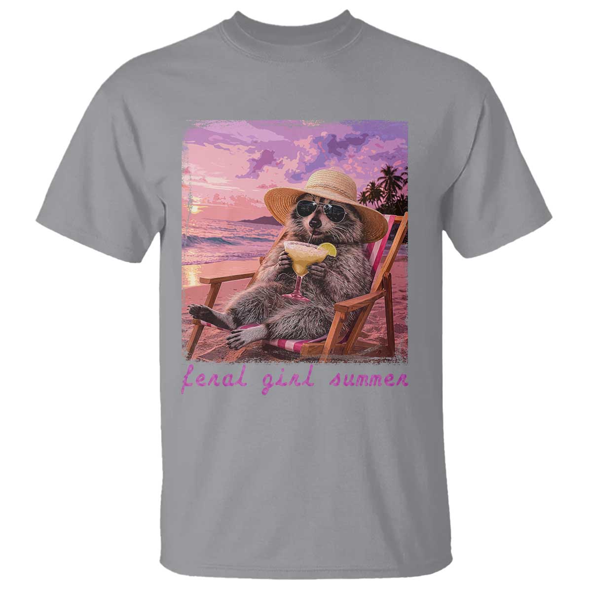 Feral Girl Summer T Shirt Funny Raccoon Summer Beach Meme TS14 Sport Gray Print Your Wear